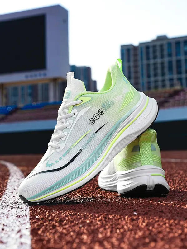 Unisex Colorblock Letter Print Lace Up Running Shoes, Casual Sporty Breathable Comfortable Sneakers, Trendy All-match Sneakers for Daily Wear 1
