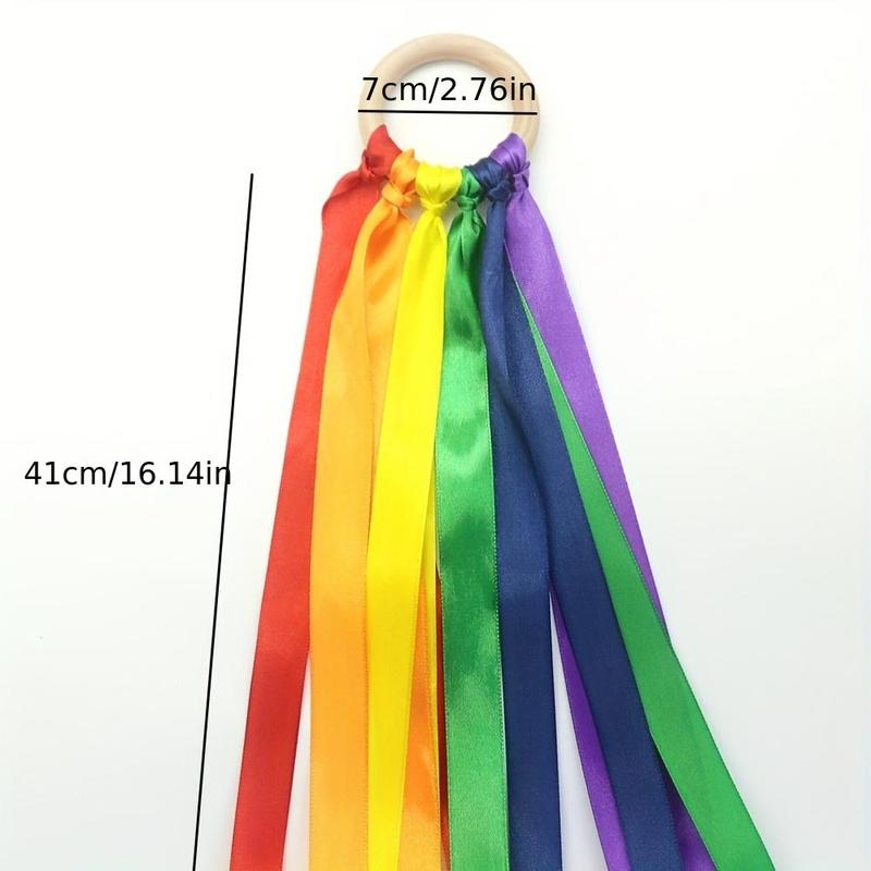 Colorful Rope With Storage Box, 2 Counts Rainbow Ribbon Baby Sensory Toy, Montessori Toy, Ribbon Streamer with Wood Ring, Rainbow Wind Wand Learning Toy, Birthday Gifts Ideas 1