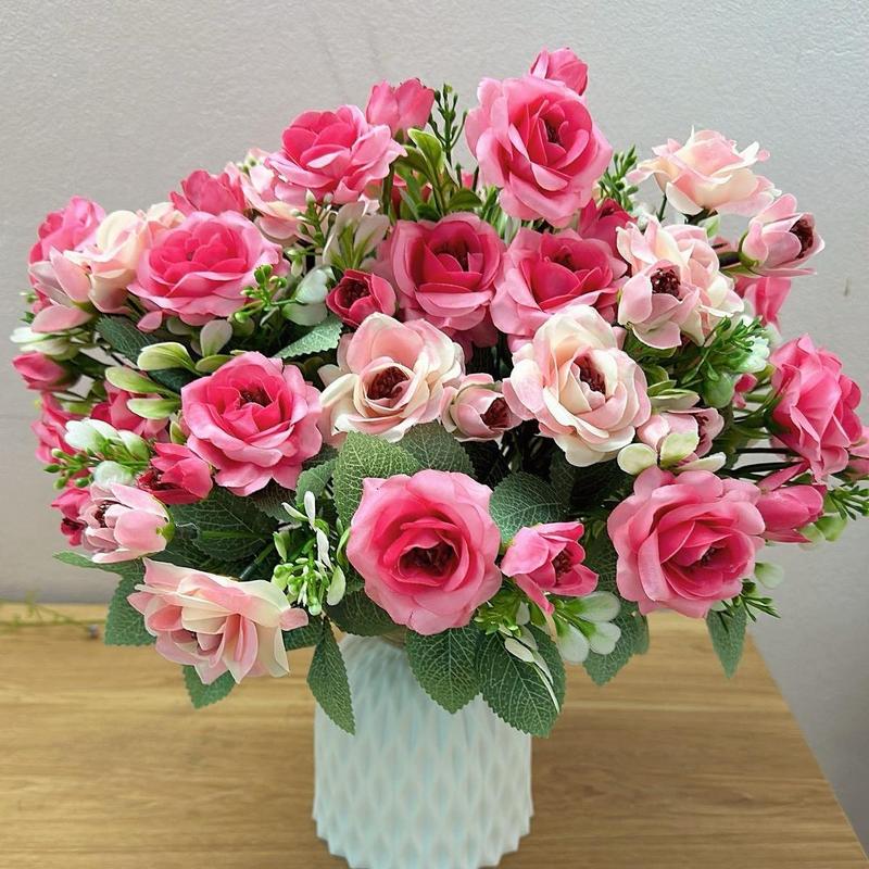 combo 4 cành Tặng 1 Bình Nhựa Cứng ,Canh Hoa Hồng Tỉ Muội  Mầu Vàng với Đỏ  cao 25 cm , cành 7 hoa ,7 nụ kèm Điểm Decor Phòng Trang Trí Nhà bình  hoa hoa  cốc 2