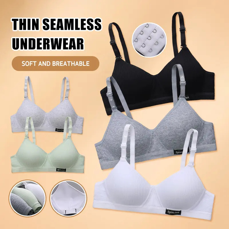 Đồ Lót Cotton Cho Bé Gái, Bộ 2 Chiếc, Áo Ngực Thoải Mái Và Không Đường May, Thiết Kế Chun, Chống Chảy Xệ, Không Có Vòng Thép 1