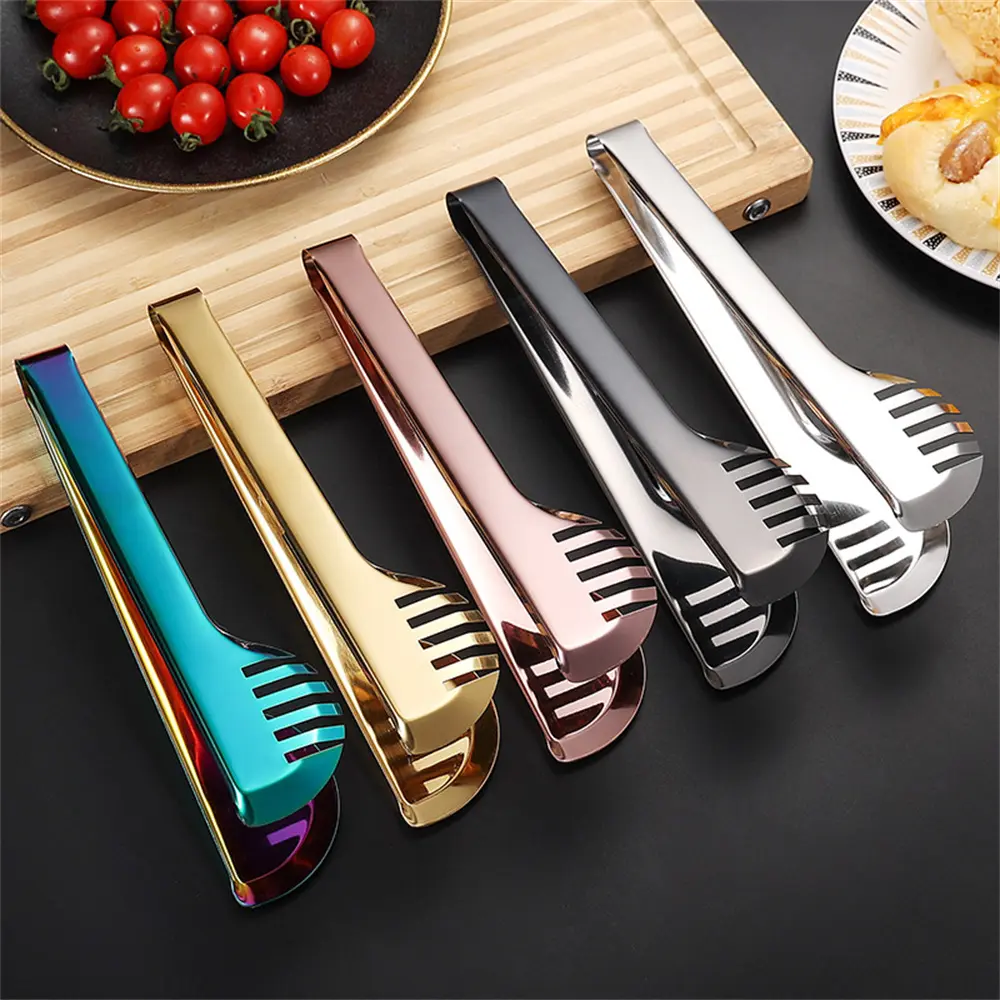 Stainless Steel Color Outdoor BBQ Tongs Novel Kitchen Food Clips Non Stick Salad Beef Buffet Clamp Home Cooking Utensils Hollow Steak
