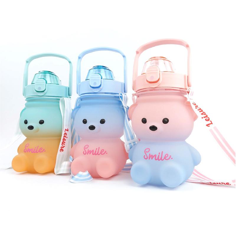 Miere Home - Botol Viral Botol Minum Gemoy Anak Botol Bear Beruang Gradasi 3D Tumbler 1.2 Liter Botol Motivasi Stikerb 2D dengan Tali 3