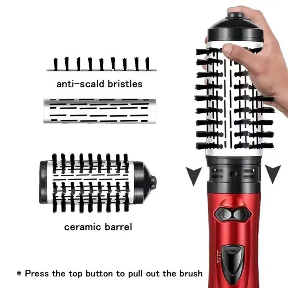 3-In-1 Hot Air Styler Negative Ionic Brush Rotating Hair Dryer Brush Electric Blow Drier Comb Hot Air Straightener Curler Iron Straighten Hair
