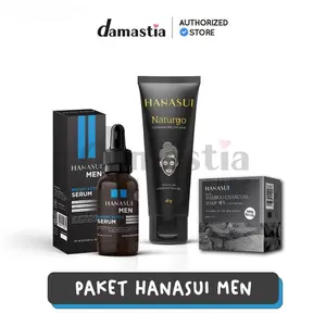 Hanasui Paket Perawatan Pria - Hanasui Men Bright Active Serum + Masker Naturgo Tube + Sabun Bamboo Charcoal - DAMASTIA