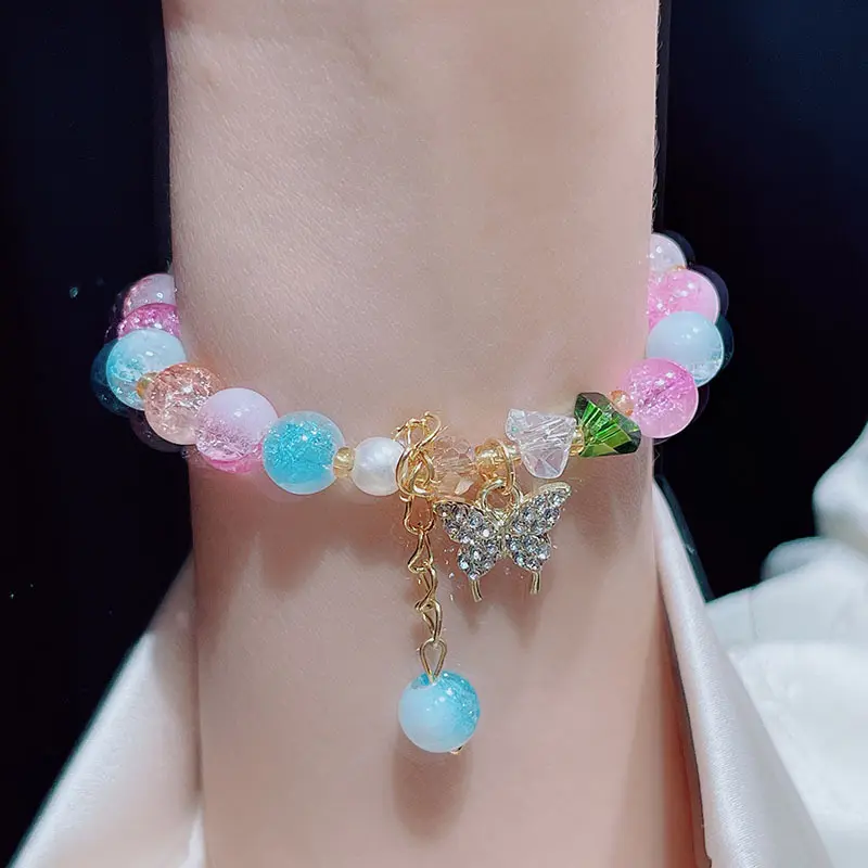 Pop up Butterfly Blossoms Crystal Bracelet Sweet, Fresh, Gradient, Girl, Student, Girlfriend, Glass Bracelet, Handmade crystal  jewelry  sg