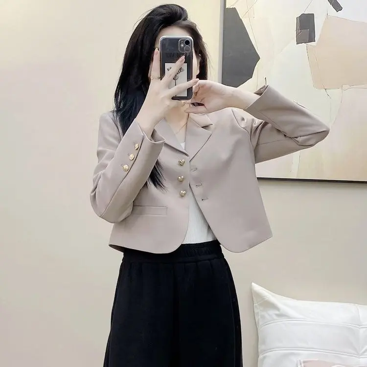 Áo khoác vest Croptop nữ dáng nhỏ kiểu mới thời trang thu xuân blazer ngắn From rộng dáng mỏng 2 lớp Cao cấp phong cách hiện đại 8