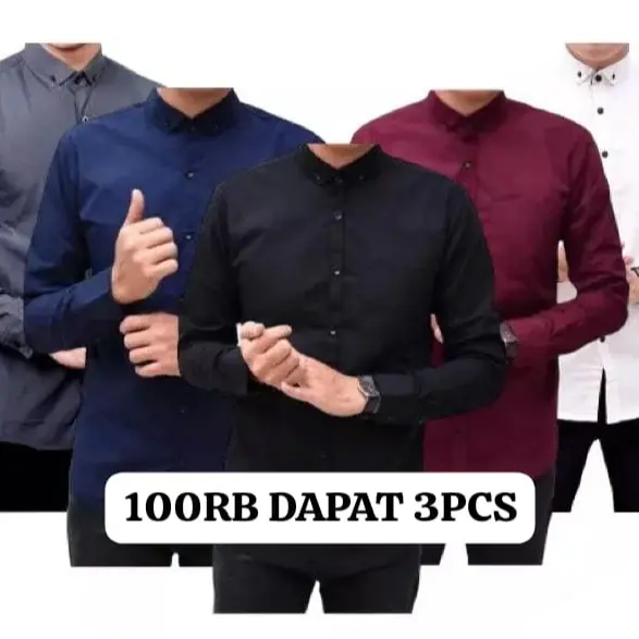 Paket Hemat 100RB Dapat 3 Pcs Kemeja Lengan Panjang Pria Dewasa Baju Kemeja Pria Formal Slimfit Katun Hitam Kantor Casual Kerja