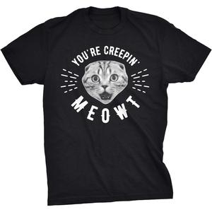 Camiseta negra con diseño abstracto 2D – estilo urbano alternativo, ideal para hombre y mujerCrazy Dog Tshirts - Mens Youre Creepin Meowt Tshirt Cute Cat tee For Guys - Camiseta Divertidas