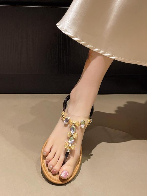 Women's Fashionable Rhinestone Decorated Slide Sandals, Casual Comfortable Flat Sandals for Summer, Lightweight Breathable Shoes for Daily Wear, Girl 3