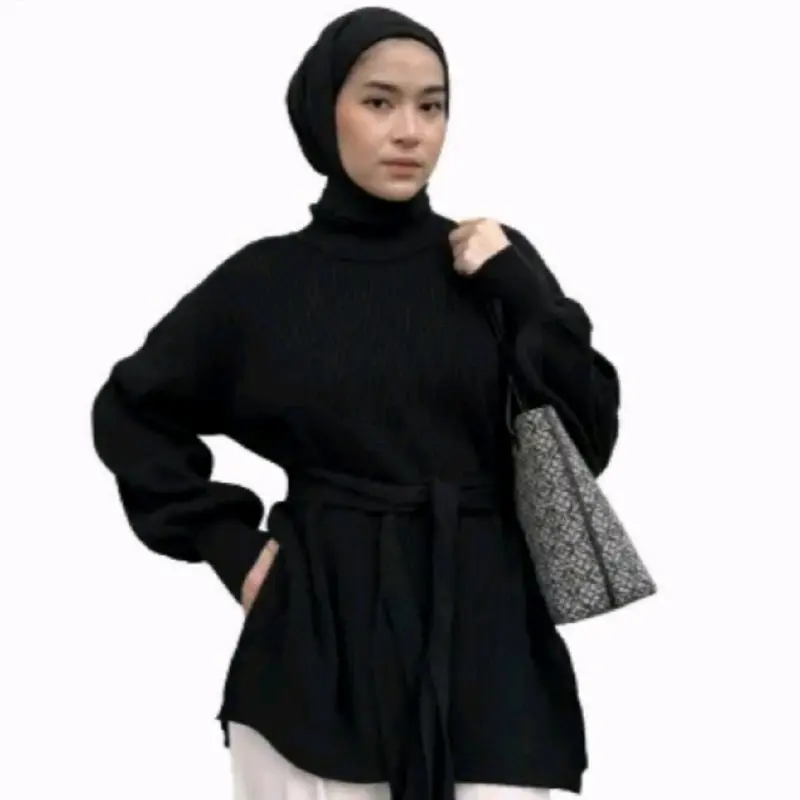 FAYOLA BALON Knitwear Outer Tangan - Baju Rajut Polos Wanita - Kardigan, Cardigan, Batwing, Hitam, Panjang 2