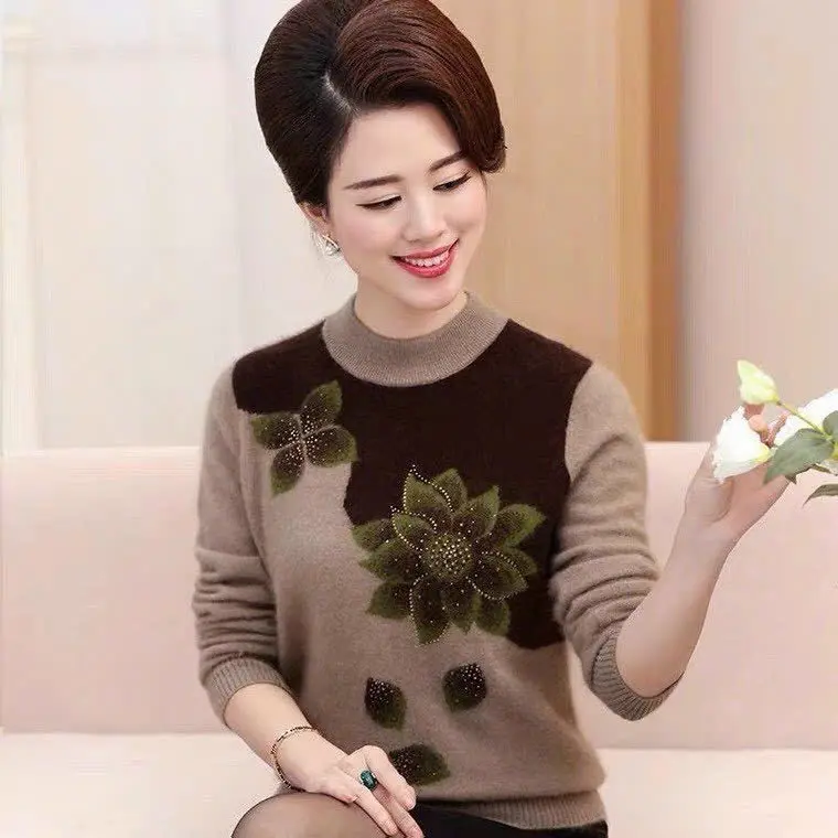 Áo len trung niên hoa sen cao cấp mềm mịn Nữ Top Women