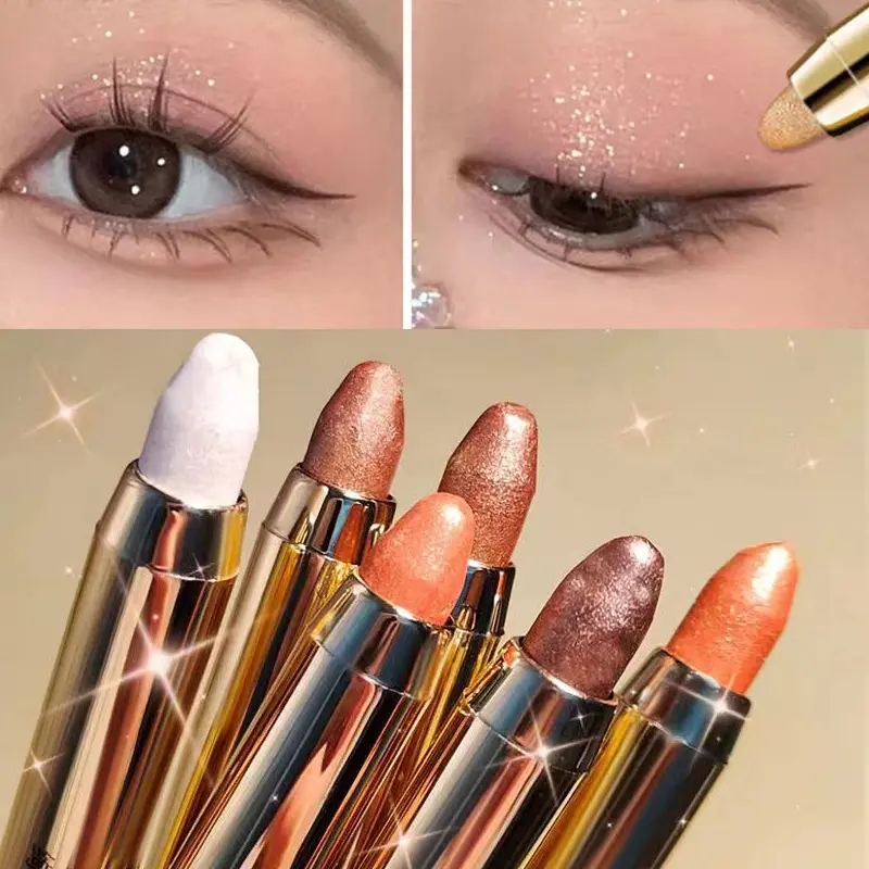 2-in-1 Double Head Eyeshadow Stick High Light Stick Pearlescent Silkworm Eyeshadow Pen Lasting Waterproof Shiny Pigment Cosmetic