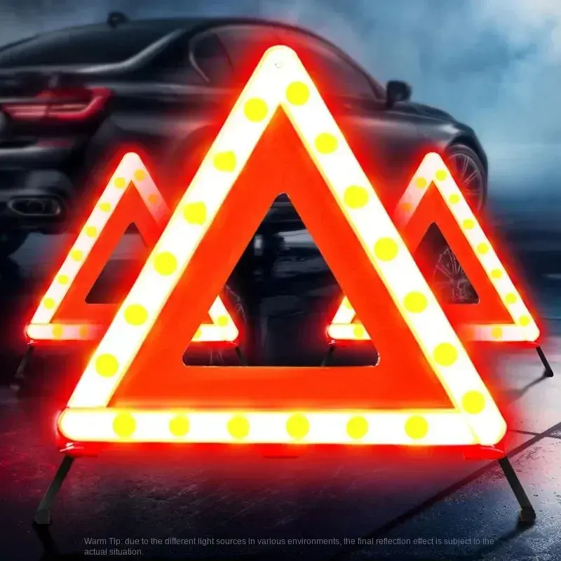 GLADIATOR Car Emergency Breakdown Warning Triangle Red Reflective Road Safety Hazard Car Tripod Portable Foldable Stop Sign Reflector