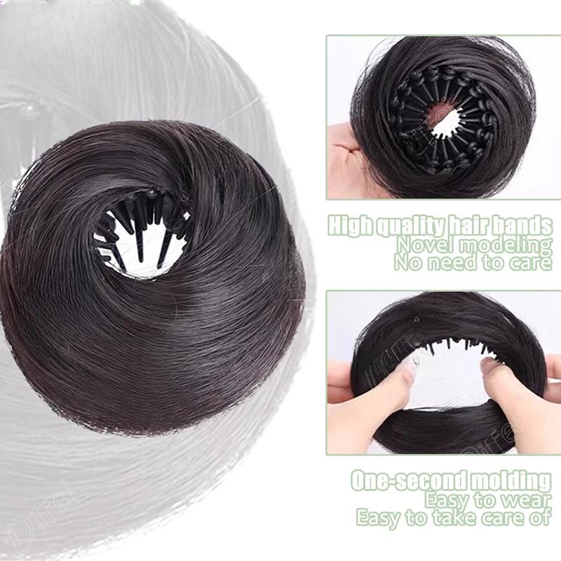 Tóc Giả Tổng Hợp, Kiểu Búi Tóc Thẳng Bánh Rán, Nữ, Bồng Bềnh, Tăng Mở Rộng Tóc, Kẹp Kiểu, Tóc Giả Búi Tóc Thẳng Bánh Rán 3
