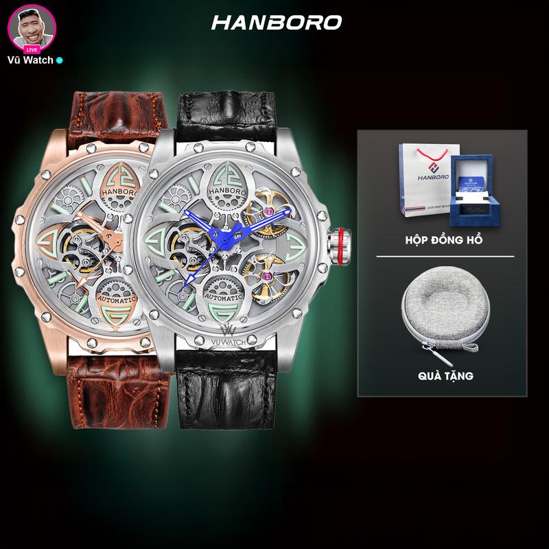 Đồng Hồ HANBORO [4446] 8851- DÂY DA | Nhà phân phối chính thức Vũ Watch | Tặng kèm bóp đựng đồng hồ