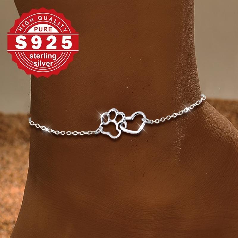 Women's Anklet, S925 Sterling Silvery Foot Chain with Heart Stitching Design, Unique Personality, Suitable for Gifting, Perfect Beach, Vacation, and Casual Attire, Hypoallergenic jewelry 0