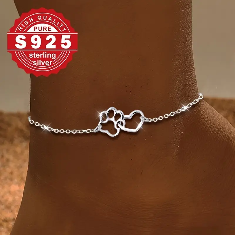 Women's Anklet, S925 Sterling Silvery Foot Chain with Heart Stitching Design, Unique Personality, Suitable for Gifting, Perfect Beach, Vacation, and Casual Attire, Hypoallergenic jewelry 0