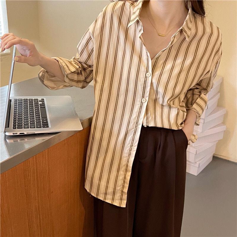 Product Introduction of Áo Sơ Mi Sọc Dọc, Dành Cho Nữ, Bộ Đồ Mùa Thu, Áo Sơ Mi Lớp Cơ Sở Bên Trong, Áo Sơ Mi Áo Bó Sát Sang Trọng, Đầu Thu 2022 Hàng Mới Về 8