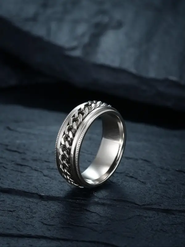 1 Piece Unisex Punk Style Chain & Texture Metal Design Ring, Trendy Casual Ring, Fashion Accessories for Daily & Party Decoration 7