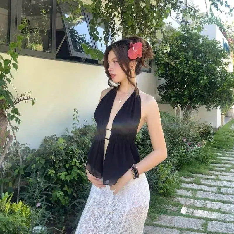 P171 - Set áo đi biển cổ yếm đan dây hở lưng phối chân váy ren ôm body đuôi cá sang chảnh 4