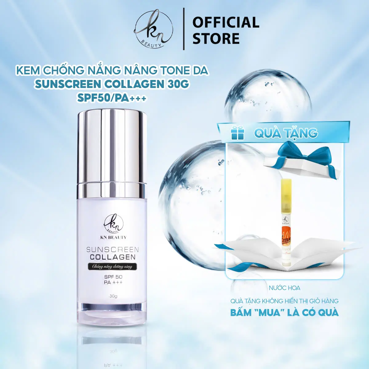 Kem Chống Nắng Nâng Tone Da SPF50/PA+++ Suncreen Collagen KN Beauty 30G Skincare Nữ