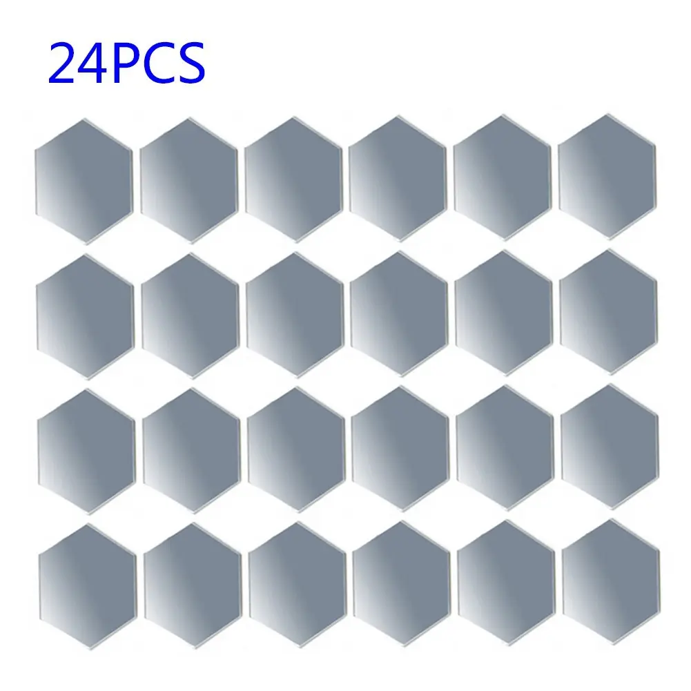 24Pcs 3D Mirror Hexagon Wall Stickers Removable Art Decal Home Decor Mural DIY Light Glass