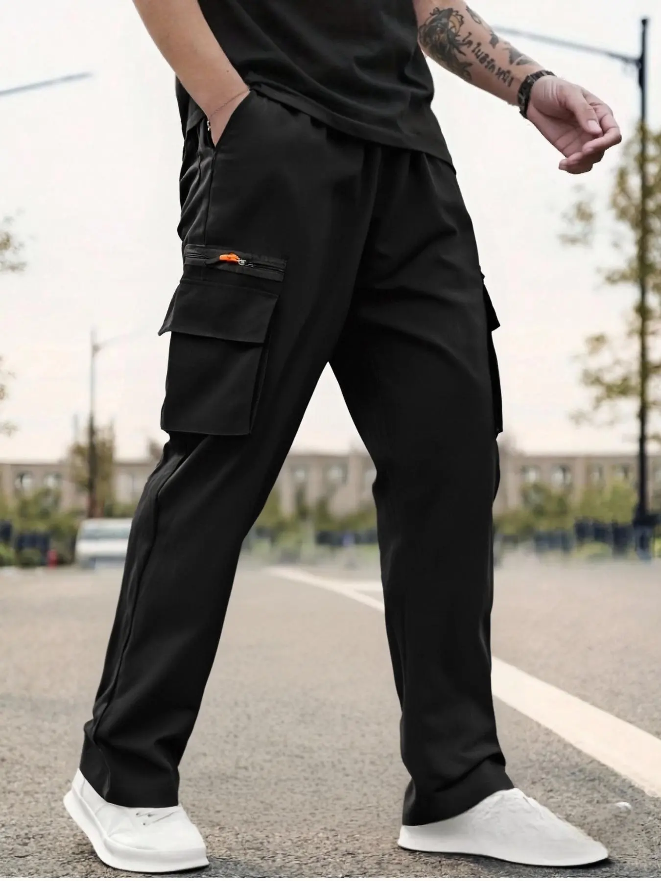 Men's Solid Multi-pocket Cargo Pants, Regular Fit Casual Comfy Straight Leg Trousers for Daily Wear, Fashion Men's Bottoms for All Seasons, Beige