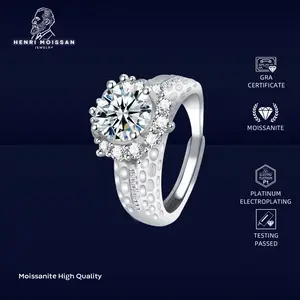 OS5-MR46 Cincin Wanita 0.6, 1 dan 2 Carat Moissanite Henri Moissan Star Permata 5 Layer Platinum Sertifikat GRA Asli Garansi 1 Tahun Berkualitas Tinggi High Quality Anti Luntur Karat Berubah Warna Aksesoris Cincin Nikah VVS1 Elegan Free Box