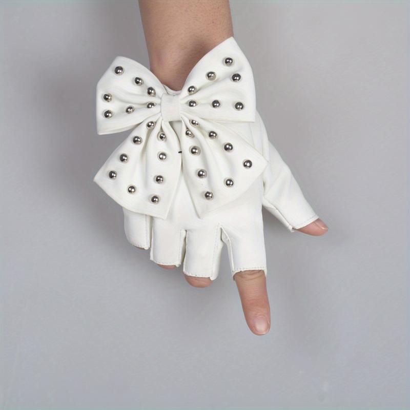 PU Leather Gloves Punk Dance Performance Half Finger Gloves Hip Hop Elastic Gloves Women 6