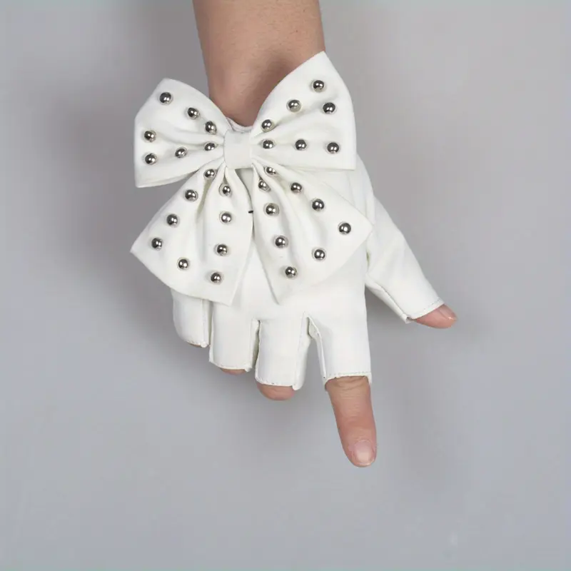 PU Leather Gloves Punk Dance Performance Half Finger Gloves Hip Hop Elastic Gloves Women 6