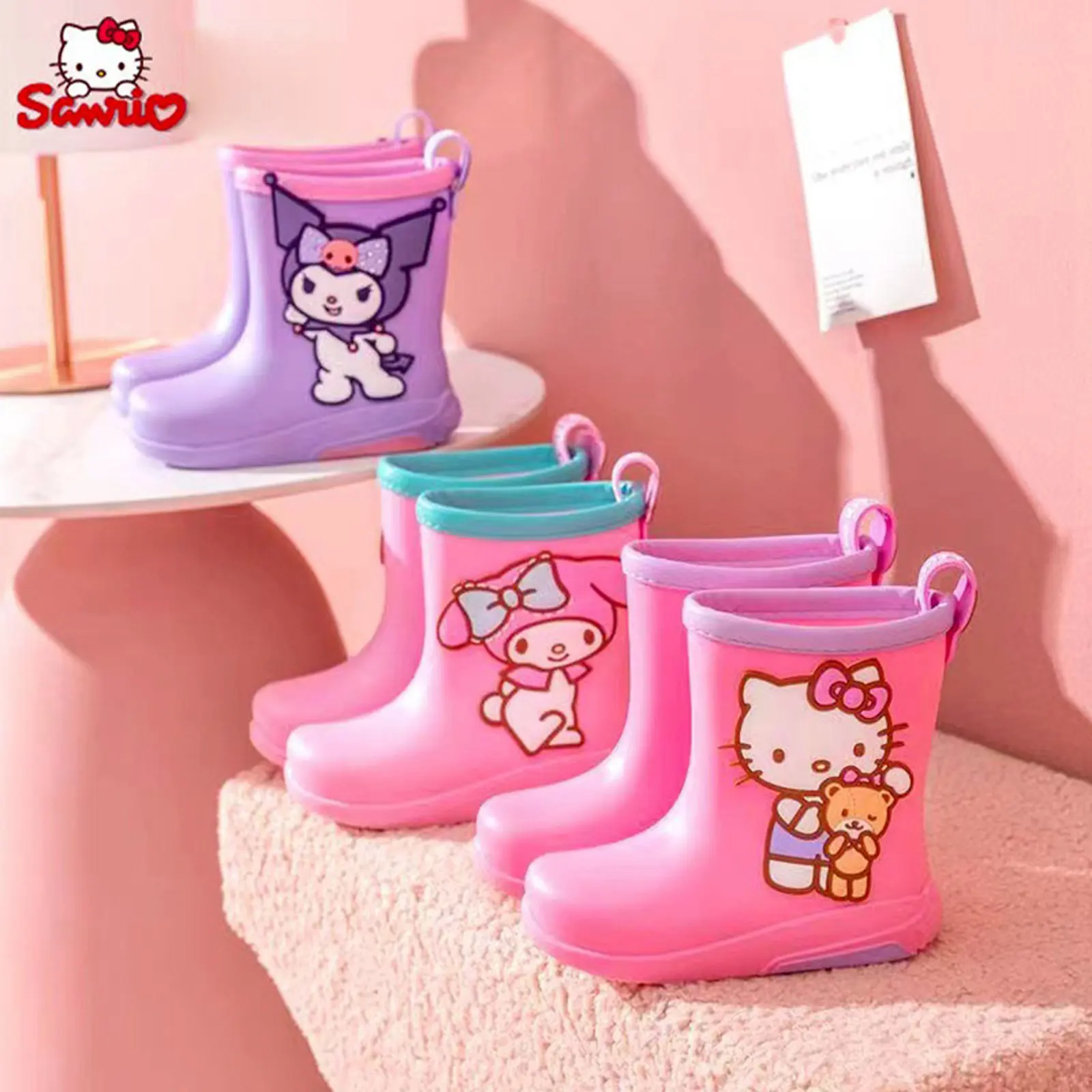Toddler Girls Rain Boots 3D Cartoon Pattern Waterproof Shoes Lightweight Slip On Rain Shoes for Kids