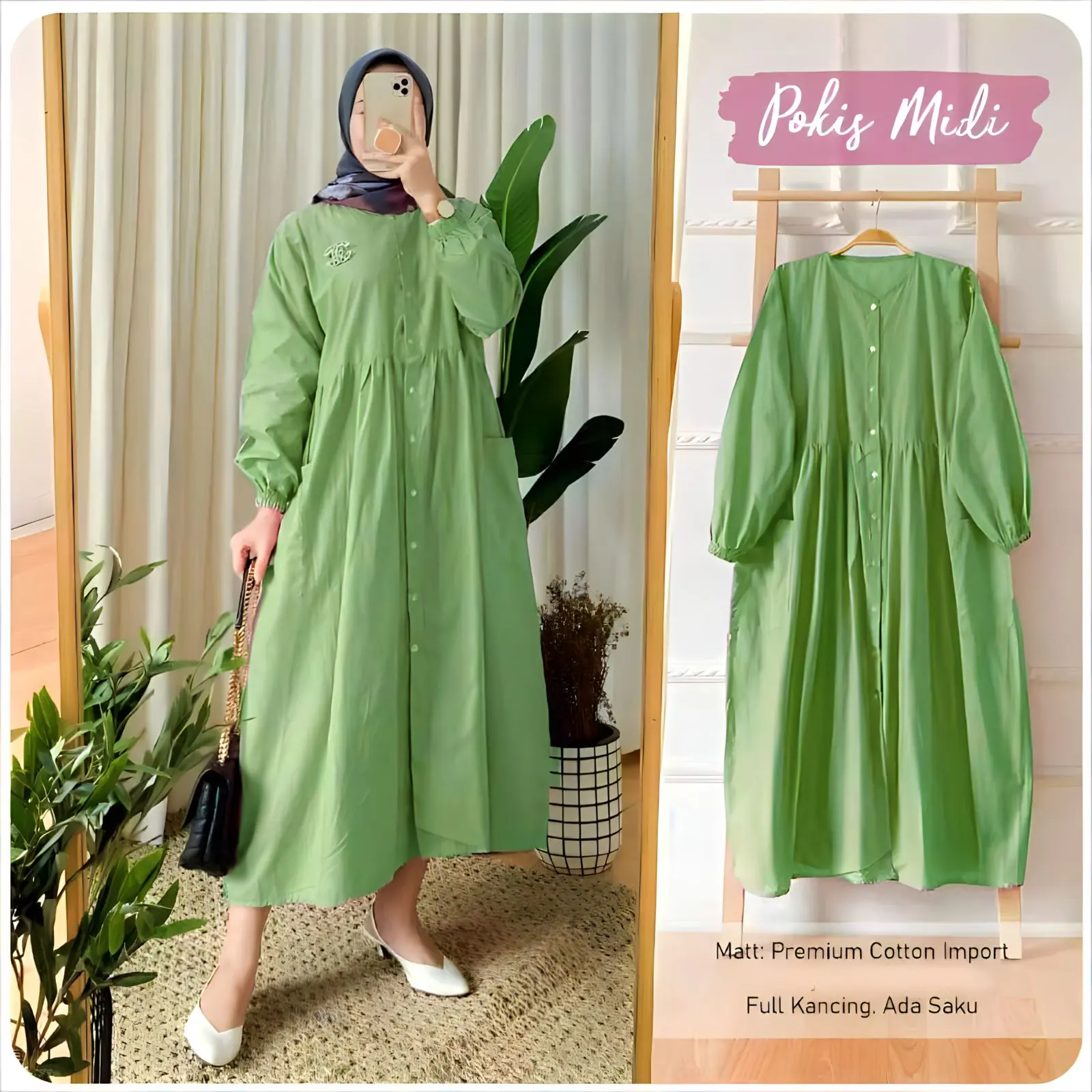 Tunik wanita polos mini dress pokis- fit XXL - dress big size polos basic colour - pastel soft - dress baju kancing karet katun kerah Muslim Gamis