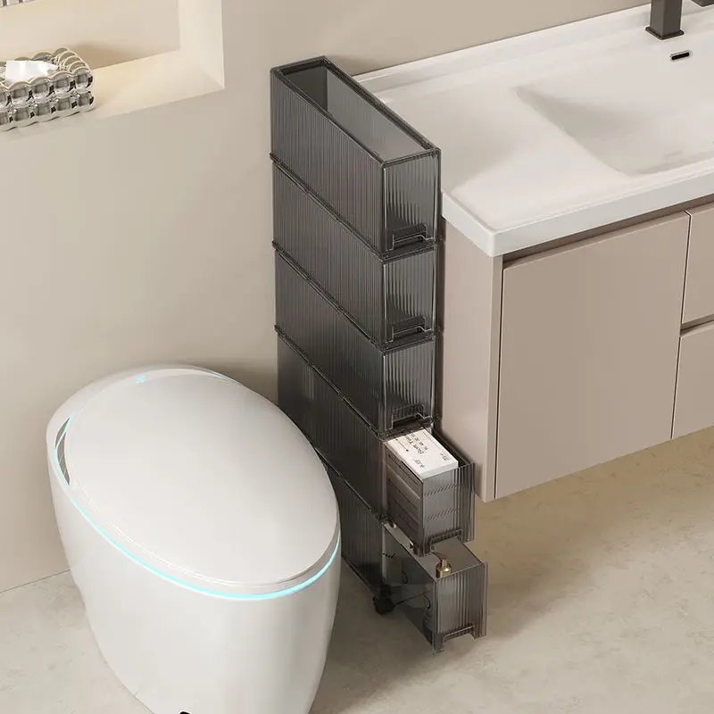 12CM Wide Toilet Beside Ultra-Narrow Gap Storage Cabinet Drawer-Type Storage Cabinet Bathroom Side Gap Shelf with Wheels