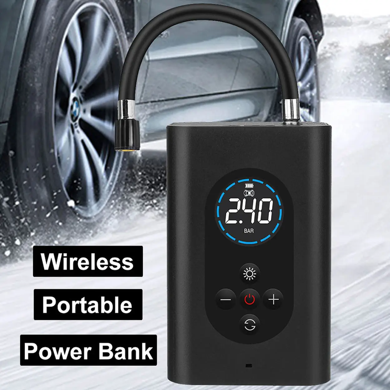 150psi Car Tyre Tire Air Inflator Pump Smart Digital Wireless Inflatable Electric Air Pump with LED Lamp for Car Motorcycle Bicycle