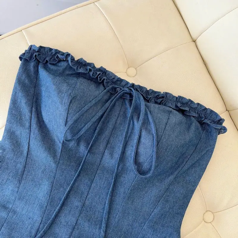 ( Chang Dress ) Áo ống  corset demin cột dây 5