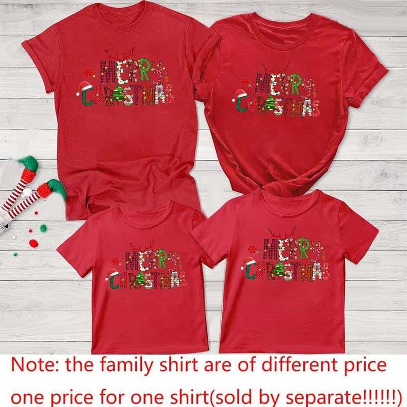 Product Introduction of Merry Christmas Family Outfit Mom and Dad Children Crew-neck Short-sleeved Top Christmas Apricot Family Matching T-shirt 30