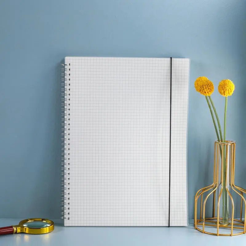 Spiral Grid Notebook, 1 Count A5 80 Sheets Transparent Frosted Waterproof Cover Notebook, Journal Notebook, Office Stationery & Supplies