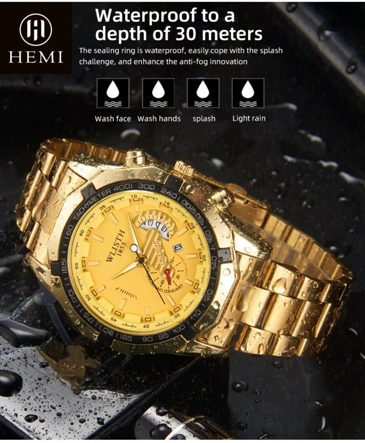 Large dial quartz watch calendar steel band men's watch fashion casual men's watch Analog Business Luxury Sports Waterproof olivewatchmen#S6138
