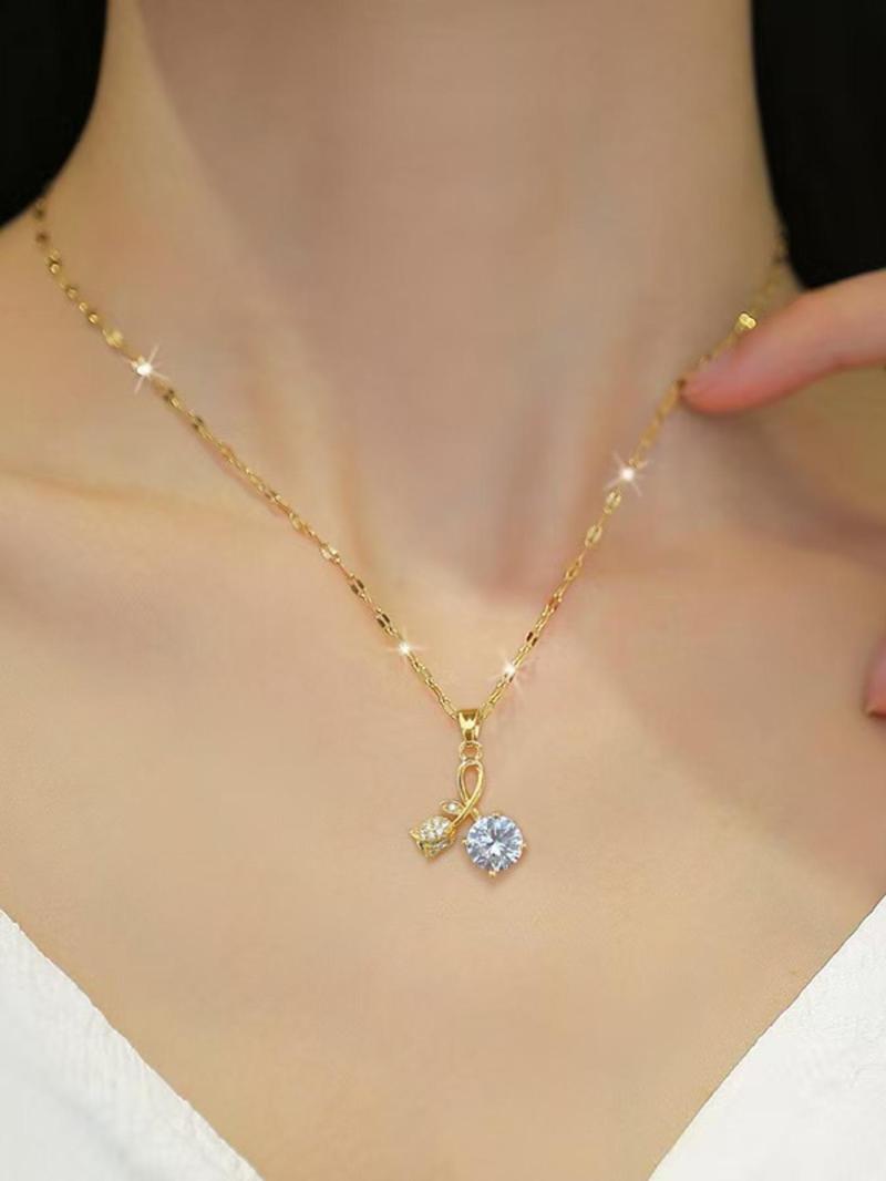 Product Introduction of Artificial Zircon Decor Pendant Necklace for Women, Elegant Necklace for Gift, Fashion All-match Accessories for Daily Wear 0