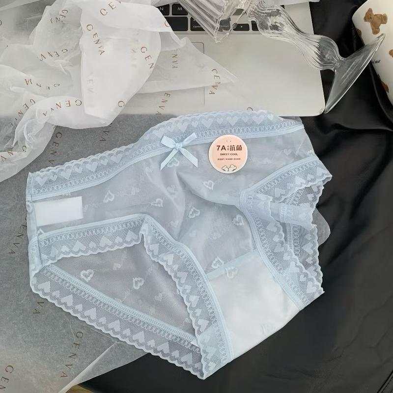 Set 5,10 quần lót nữ REN TƠ HOẠ TIẾT TRÁI TIM co dãn đủ size từ 35-68kg CÓ TÁCH LẺ 5 cái