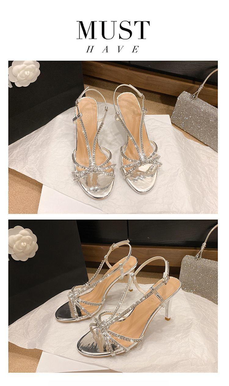 Product Introduction of Women's Sandals New Spring Summer High Heels Stiletto Open Toe French Style Elegant Rhinestone Silver Beautiful Match with Dress high  heels 18