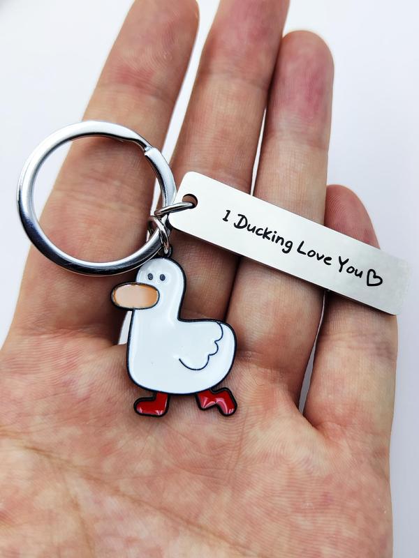 Cute Cartoon Duck Stainless Steel Keychain, Fashion Letter Engraving Slogan Metal Keychain, Backpack Messenger Bag Decoration, Cute Accessories, Couple Gifts, Creative Gifts, Valentine's Day, Gift 3