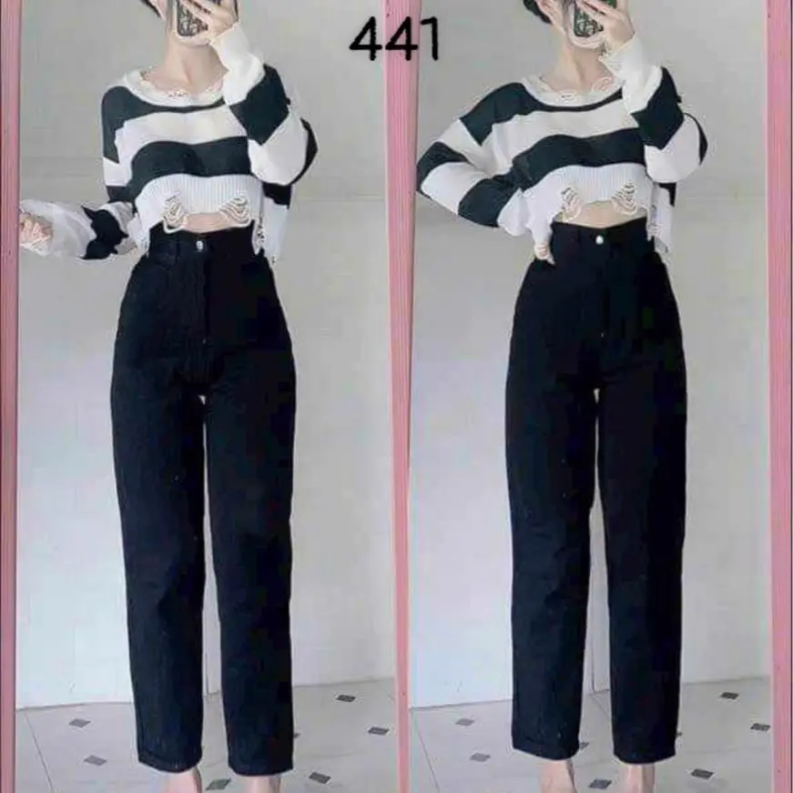 QUẦN BAGGY NỮ TRƠN 493 CẠP KIỂU KHÔNG CO DÃN. Jean Pants