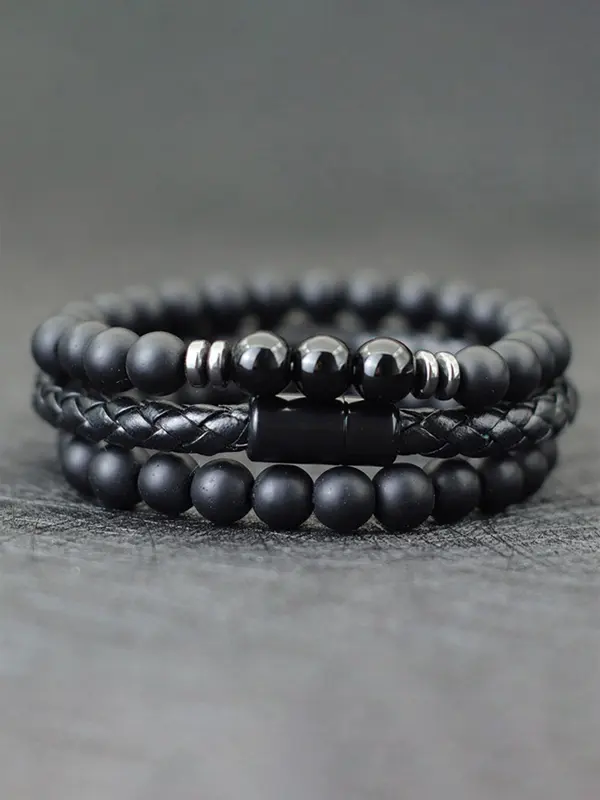 Men's Vintage Beaded & Braided Bracelet, Fashionable Black Onyx Bracelet for Men, Casual Trendy Accessories for Party, Daily Decor 2