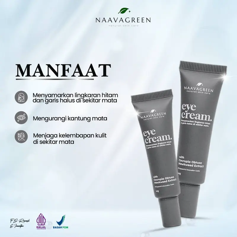 Eye Cream - Krim Mata Naavagreen (Tube 10 Gram) - Mengurangi Lingkaran Hitam, Kerutan, dan Kantung Mata 1