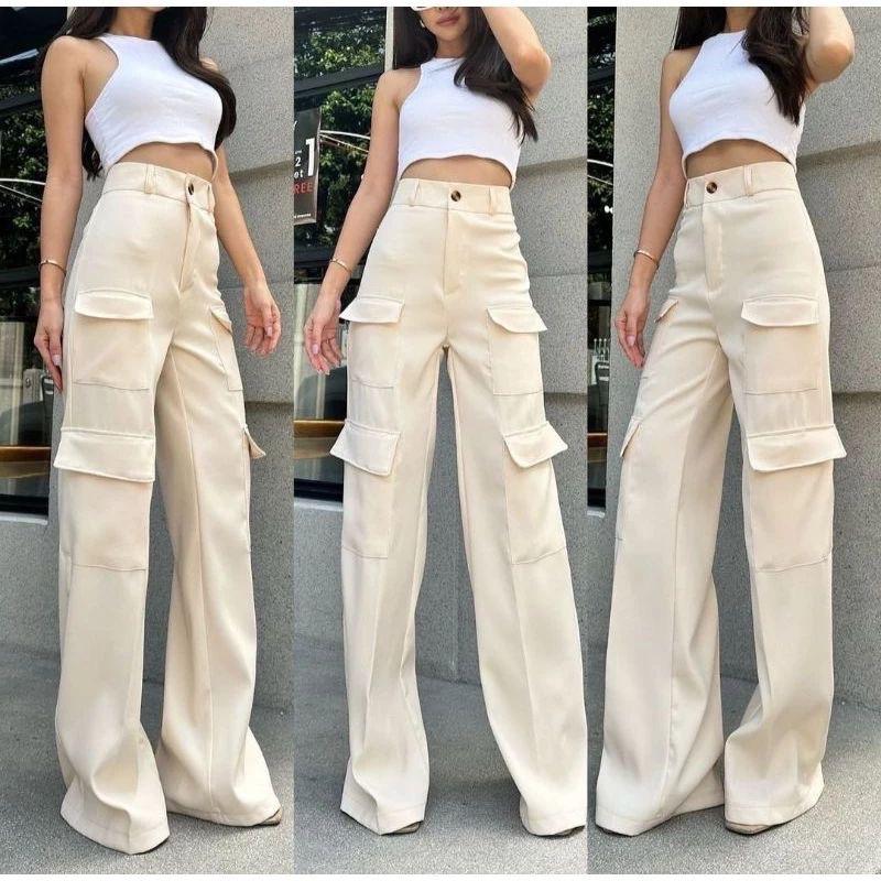 Celana Cullote Cargo 4 Pocket Panjang [MAYA] - Bangkok - Santai, Casual, Katun, Nyaman, Kulot, Wanita, Kerja 5