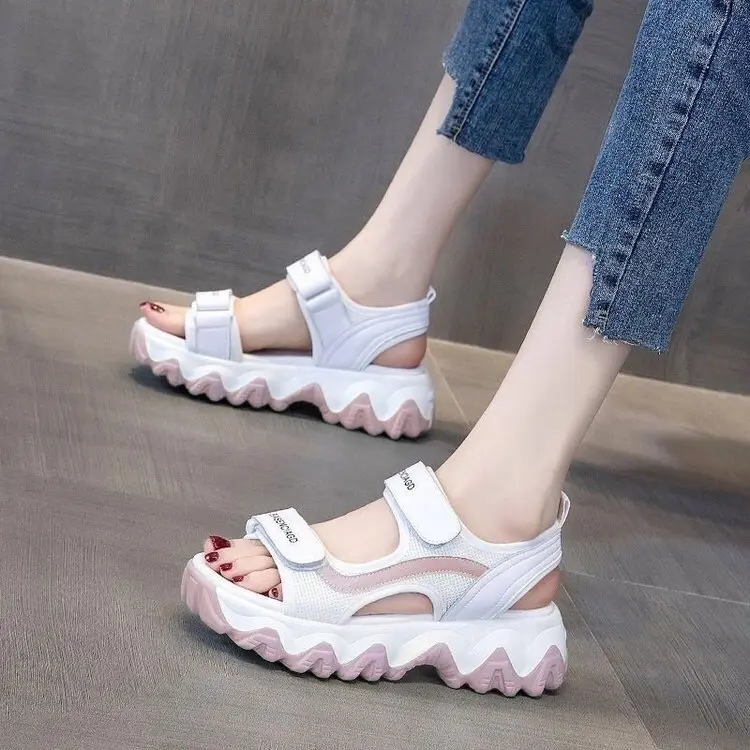 Sandal Quai Hậu ngang Thời Trang Nữ Đế cao 5cm - Mẫu mới nhất 2025 - GiàY Shoes Quai Ngang - Xám-Xanh-Hồng 3 màu