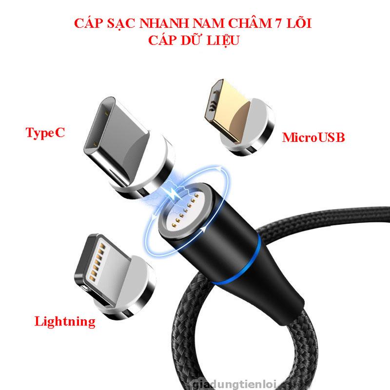 Cáp sạc nhanh 3A - cáp dữ liệu 7 lõi - dây nam châm kết nối điện thoại