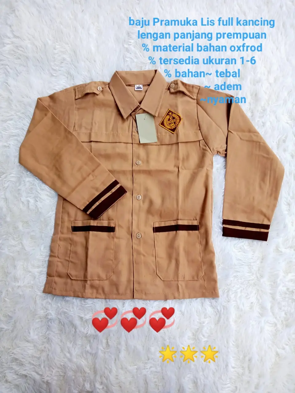 harga grosir baju pramuka siaga sd/mi lengan panjang fool kancing seragam sekolah anak  perempuan 7th-12th
