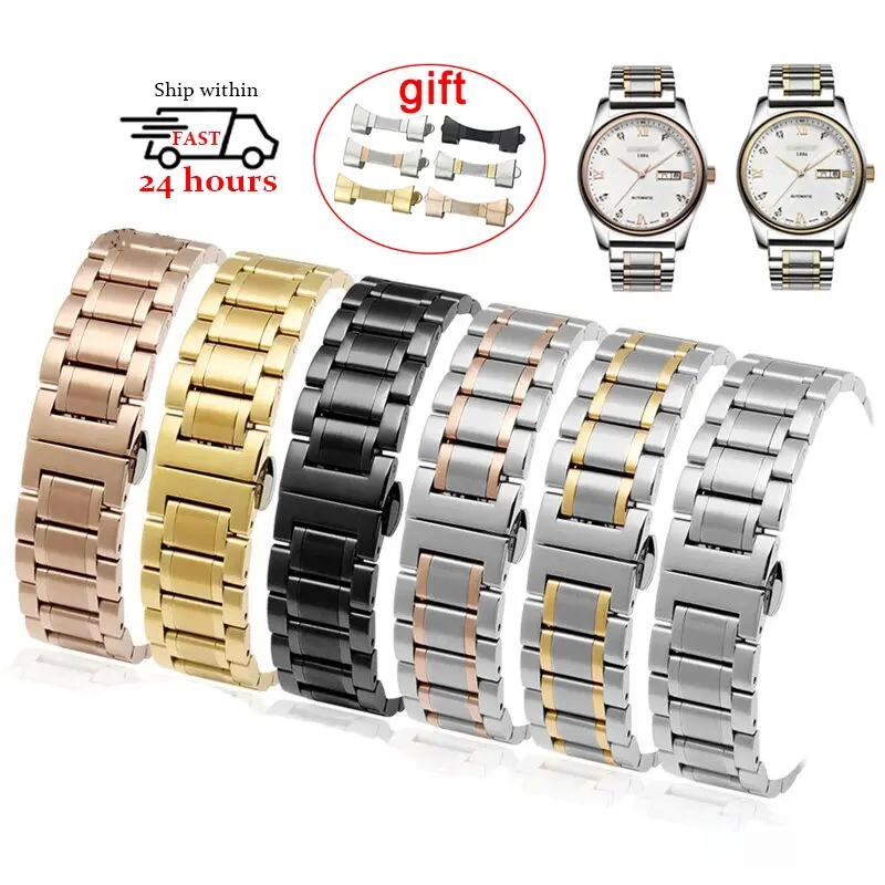 Jalur Jam Tangan Keluli Tahan Karat, Warna Pepejal, Tersedia dalam 12/14 / 16/18 / 20 / 21 / 22 / 23 / 24mm, Permukaan Logam, Hujung Lurus Melengkung, Tali Jam Tangan, Gelang Gantian